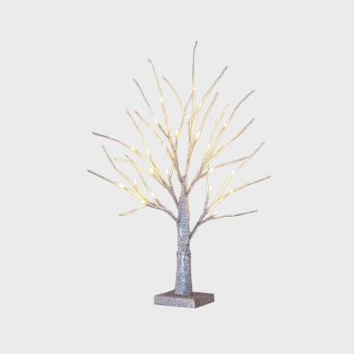 Silver Birch Night Table Lighting Art Deco LED Plastic Nightstand Light for Living Room