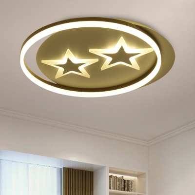 Star/Planet Patterned Oval Ceiling Lamp Kids Acrylic Gold Finish LED Flush-Mount Light Fixture