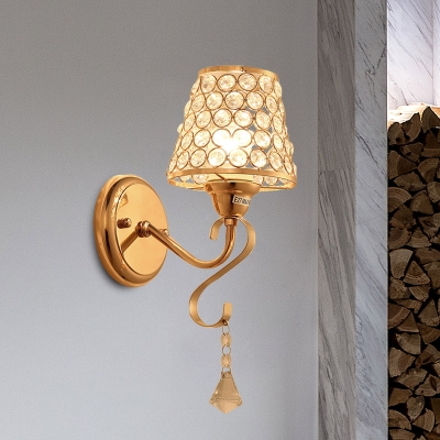 Tapered Inserted Crystal Wall Light Simplicity Single Head Bedroom Sconce Lamp in Gold