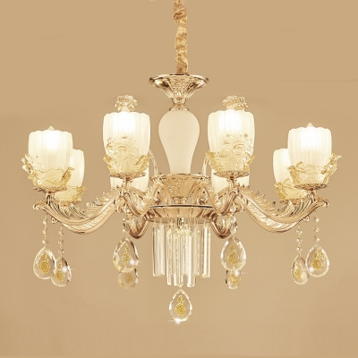 Traditional Bell Chandelier Light 6/8 Heads Frosted Glass Suspended Lighting Fixture in Gold
