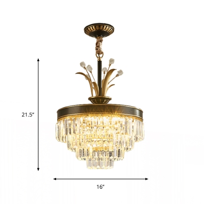 Traditionalism Tiered Ceiling Light Clear K9 Crystal LED Pendant Chandelier in Gold for Restaurant