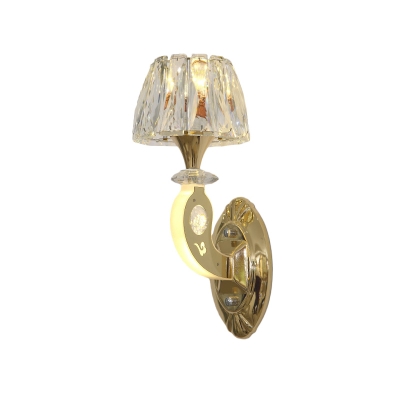 Truncated Cone Beveled Crystal Sconce Modernism 1 Bulb Aisle Wall Mount Lamp with Gold Glow Arm