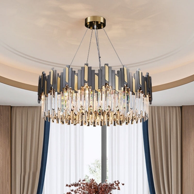 Wavy Prismatic Crystal Hanging Lamp Postmodern 8-Light Dining Room Ceiling Chandelier in Black-Gold