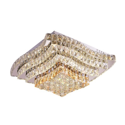 Wavy Tiered Square LED Flush Mount Modern Chrome Crystal Embedded Ceiling Light Fixture
