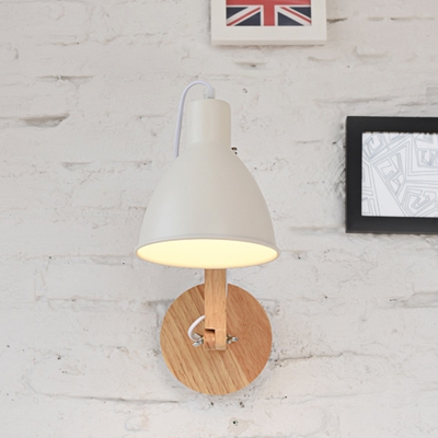 White/Black Finish Domed Wall Lighting Modern 1 Head Iron Wall Lamp Fixture with Wooden Swing Arm