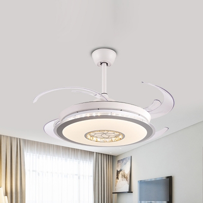 White Circle Pendant Fan Light Minimal LED Metallic Semi Flush Ceiling Lamp with 4 Blades, 47