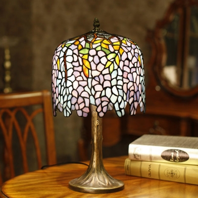 Wisteria Night Lamp 1 Head Stained Art Glass Victorian Table Lighting in Bronze with Resin Base