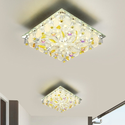 Yellow LED Flush Mount Light Modern Crystal Square Ceiling Flush with Fish Design in Warm/White Light
