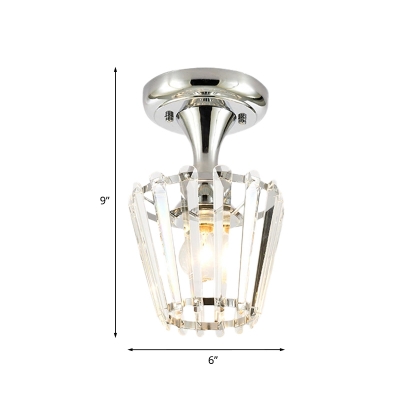 1 Bulb Tapered Cone Flush Mount Simple Chrome Finish Clear Crystal Glass Semi Flush Lighting