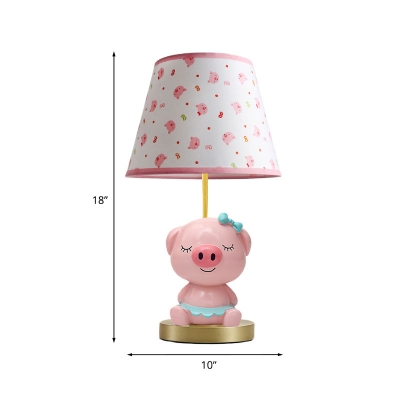 1 Light Nursery Table Lamp Kids Pink Blue Nightstand Light With Cone Fabric Shade And Resin Pig Beautifulhalo Com