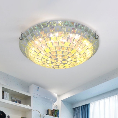 2/3 Lights Domed Flush Mount Lighting Baroque Blue Hand Cut Glass Mosaic Patterned Ceiling Fixture for Bedroom, 12