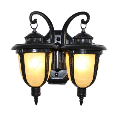 2 Bulbs Suspended Wall Sconce Rural Black/Bronze Frosted Glass Wall Light Fixture for Corridor