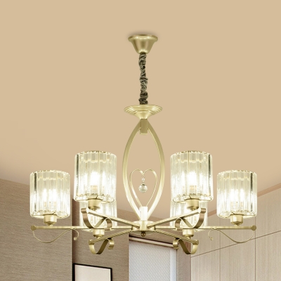 3/6-Head Chandelier Lamp Modern Cylindrical Crystal Prism Pendant Ceiling Light in Gold