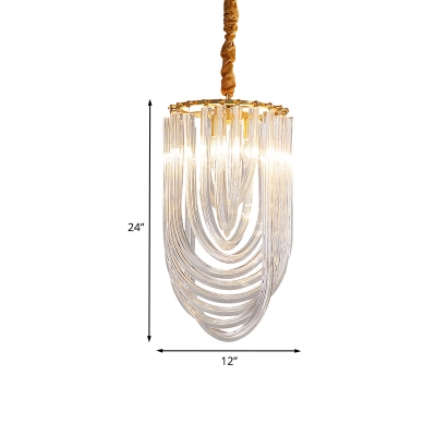 3-Head Twisted Crystal Tube Pendant Simple Clear Half-Oval Shape Living Room Chandelier Lamp