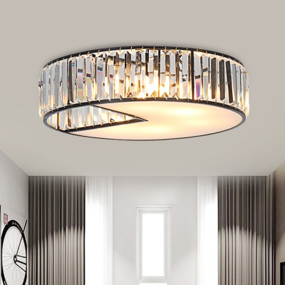 5 Bulbs Clock Flush Light Fixture Minimalism Black Crystal Ceiling Lighting for Living Room