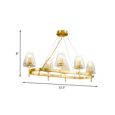 6 Heads Cone Island Light Traditional Gold Crystal Hanging Lamp with Oval Shape Design