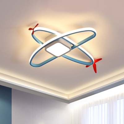 Acrylic Plane Flush Mount Lamp Cartoon LED Blue Ceiling Light Fixture in Warm/White Light