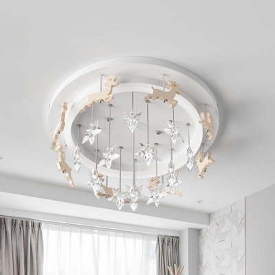 Acrylic Star Semi Flush Lighting Nordic LED White Close to Ceiling Lamp with Deer Deco in Warm/White Light