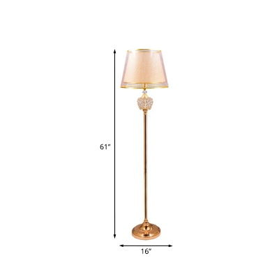 Barrel Fabric Shade Floor Lighting Nordic Style Single Light Gold Floor Stand Lamp with Crystal Accent