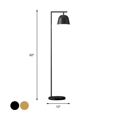 Bell Shade Floor Standing Light Postmodernism Iron Single Black/Gold Floor Lamp with Right Angle Arm
