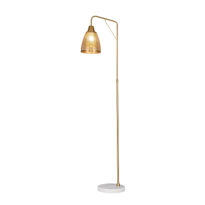 Bell Shaped Cutouts Standing Lamp Mid Century Iron Single Living Room Floor Light in Gold