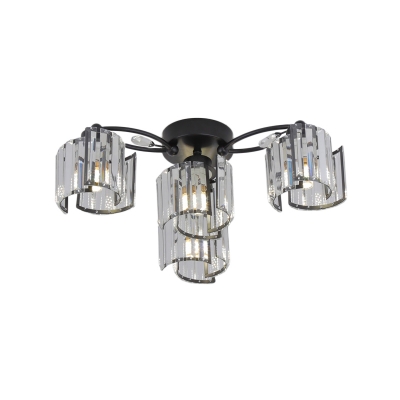 Black 4/6 Bulbs Close to Ceiling Lamp Modernist Crystal Prism Floral Semi Flush Mount Chandelier