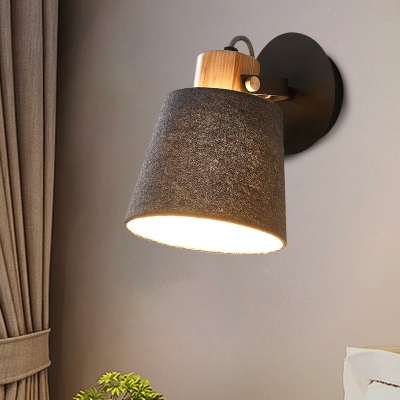 Black Cone Adjustable Reading Wall Light Nordic Single Fabric Wall Mounted Lamp with Wood Accent