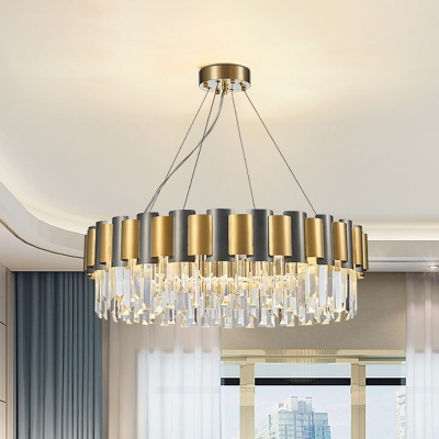 Black-Gold 8 Bulbs Pendant Lamp Modern Crystal Icicle Round Chandelier Lamp over Table