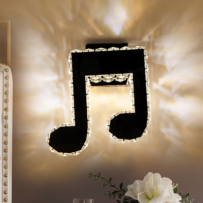 Black Musical Note Sconce Lamp Minimalism K9 Crystal LED Bedroom Wall Mounted Light