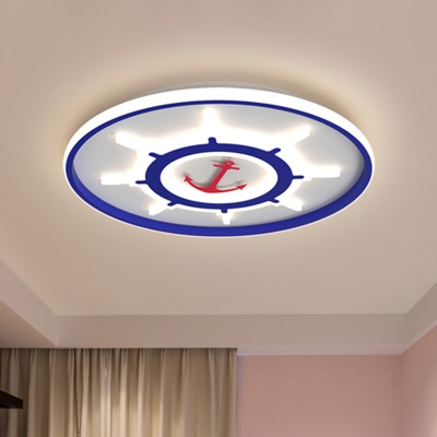Blue Marine Rudder Ultrathin Flush Mount Mediterranean Acrylic LED Ceiling Flushmount Lamp with Halo Hoop