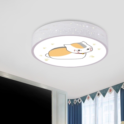 Blue/White Circle Flush Mount Cartoon LED Acrylic Ceiling Mounted Light with Cat Pattern for Nursery