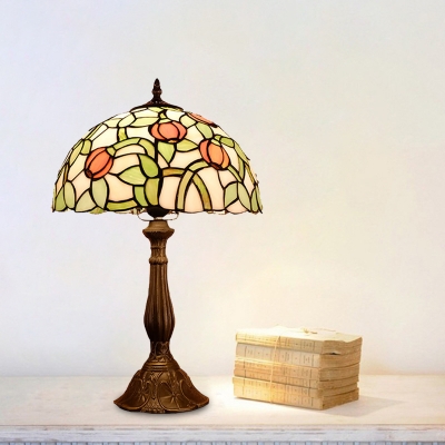 Bowl Night Lamp Victorian Stained Glass 1 Head Bronze Bloom Patterned Nightstand Light for Bedroom