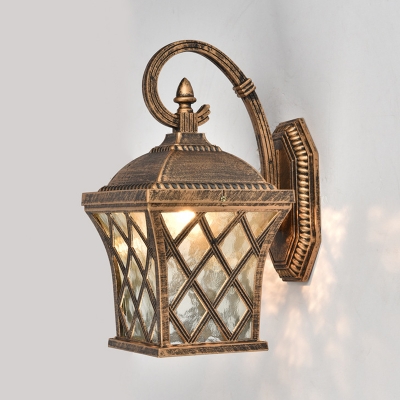 Bronze 1-Light Wall Sconce Lodge Ripple Glass Scrolled Arm Wall Lighting Fixture for Outdoor