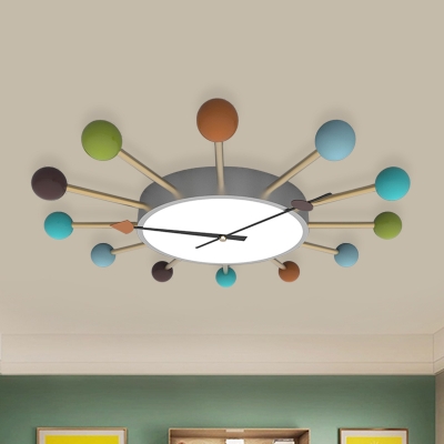 Burst Design Clock Ceiling Flush Kids Acrylic 1 Head Grey Flush Mounted Lamp for Bedroom
