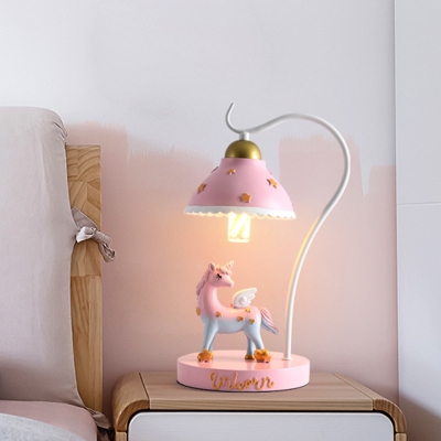 Cartoon Bowl Shade Resin Night Light 1 Head Table Lighting with Flying Horse Decor in Pink/Blue