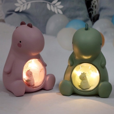 Cartoon Dinosaur Resin Mini Night Lamp LED Table Lighting in Green/Pink for Kids Birthday