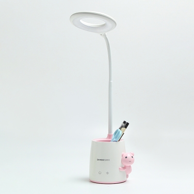Cartoon LED Reading Book Lamp Pink/Blue/Green Bear Nightstand Light with Plastic Shade and Pen Container