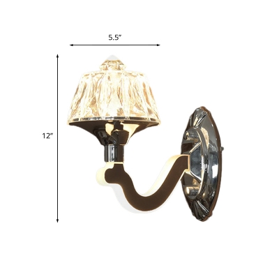 Chrome Swirled Arm Wall Sconce Modern Crystal 1/2-Head Living Room Wall Mount Lamp with Tapered Shade