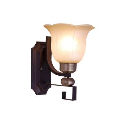 Classic Flared Wall Mount Lighting 1 Light White Glass Wall Lighting Ideas in Black
