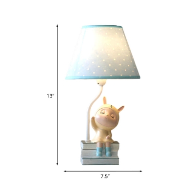 Cone Bedroom Desk Lamp Fabric 1 Head Kids Nightstand Lighting in White/Pink with Resin Girl Decoration