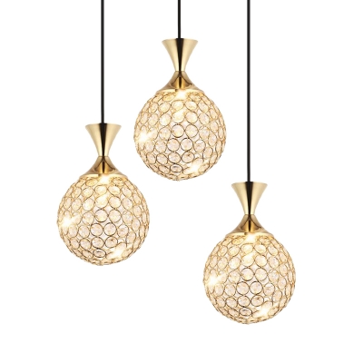 Crystal Ball Fish Cluster Pendant Modern 3/5 Heads Dining Table Suspension Light in Gold
