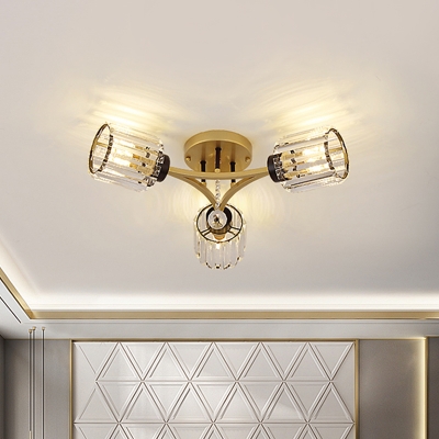 Crystal Starburst Flush Mount Chandelier Modern 3/6 Lights Hotel Semi Flush Ceiling Light in Gold