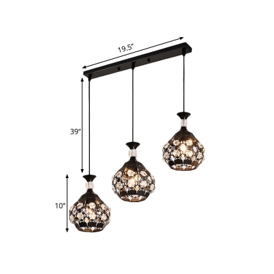 Cutous Teardrop Cluster Pendant Light Modernism Inserted Crystal 3 Lights Black Hanging Lamp Kit