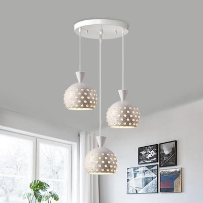 Domed Dining Room Multi Pendant Light Crystal 3 Heads Contemporary Ceiling Hang Fixture in White