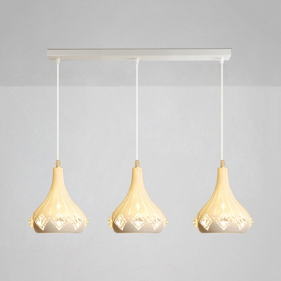 Droplet Crystal Suspension Lighting Simplicity 3-Head White Cluster Pendant Light with Hollow-Out Design