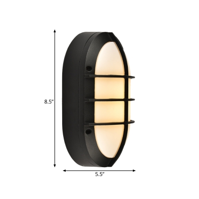 Elliptical Outdoor Wall Lamp Metal 1-Head Black Wall Mounted Light Fixture with/without Frame
