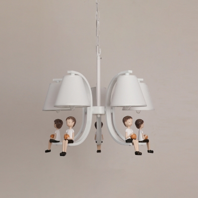 Fabric Conical Hanging Light Kids 5-Bulb White Chandelier Lighting with Boy/Girl Decoration