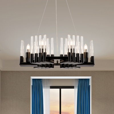 Fluted Crystal Candle Style Up Chandelier Modern 6 Heads Dining Room Hanging Light in Black