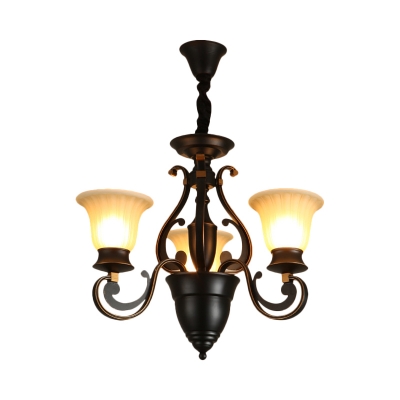 Frosted Glass Black Chandelier Bell 3/5 Heads Vintage Hanging Light Fixture for Dining Room