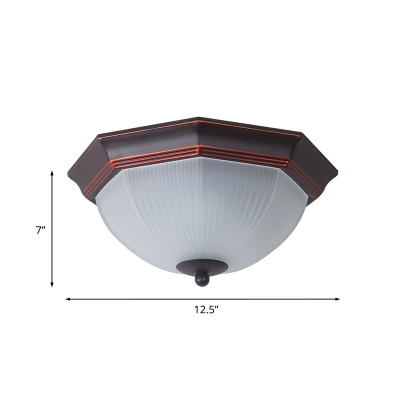 Frosted Glass Black Flush Mount Faceted Bowl 3 Bulbs Traditional Close to Ceiling Lamp